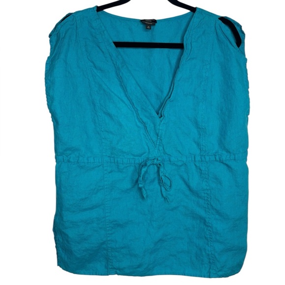 Talbots Tops - Talbots Pure Irish Linen Popover Top Drawstring Waist in Turquoise Blue Size 14